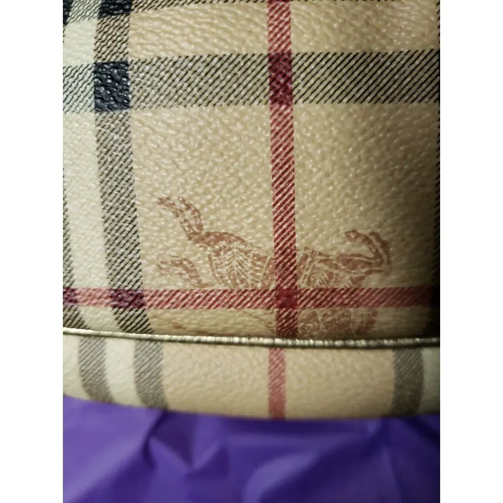 Burberry vintage Hob Beige/Gold Haymarket‎ Check Coated ,Leather Pleated